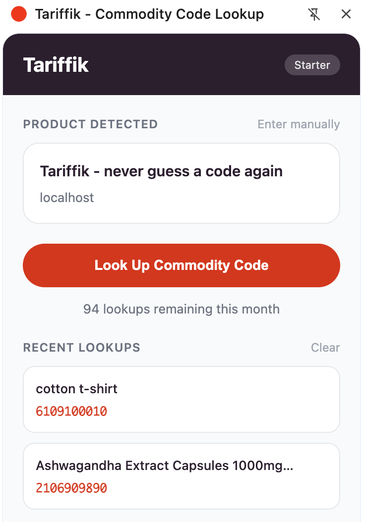 Tariffik Chrome Extension